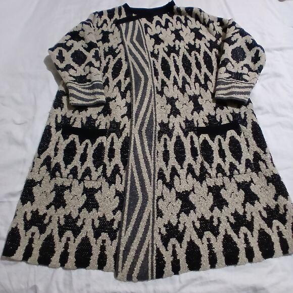 Lucky Brand 3X Long-Sleeved Black&Tan Heavy-Weight Long Open Cardigan Sweater - Picture 1 of 8
